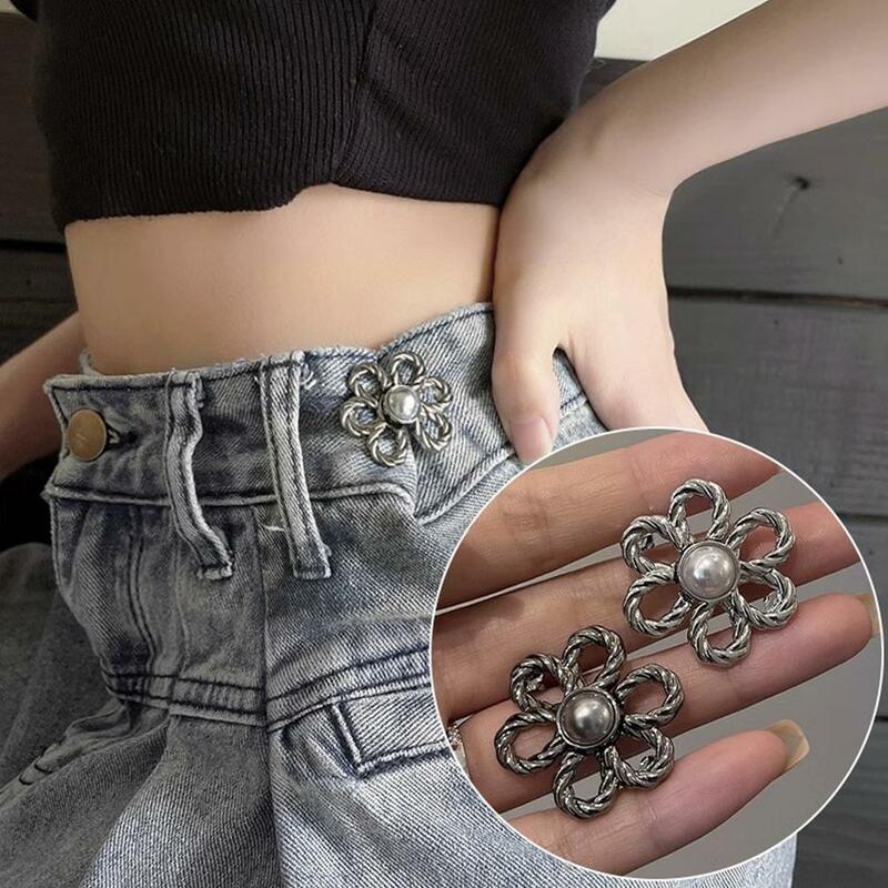 1Pair Waist Buttons Flower Combined Fastener Pants Jeans Accessories Button Sewing-on Detachable Skirt Buckles Retractable A7Q2