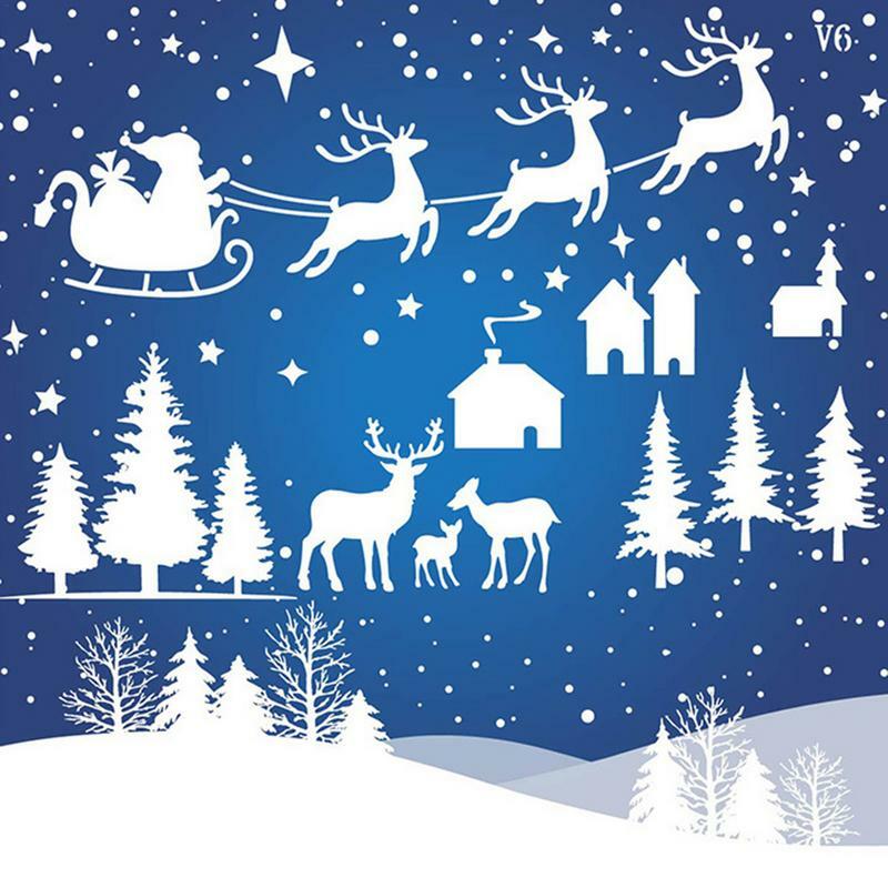 Stencils reutilizáveis do sinal do Natal, modelo do estêncil para fazer o cartão, feriado do inverno, decoração DIY, conjunto da pintura, 12pcs