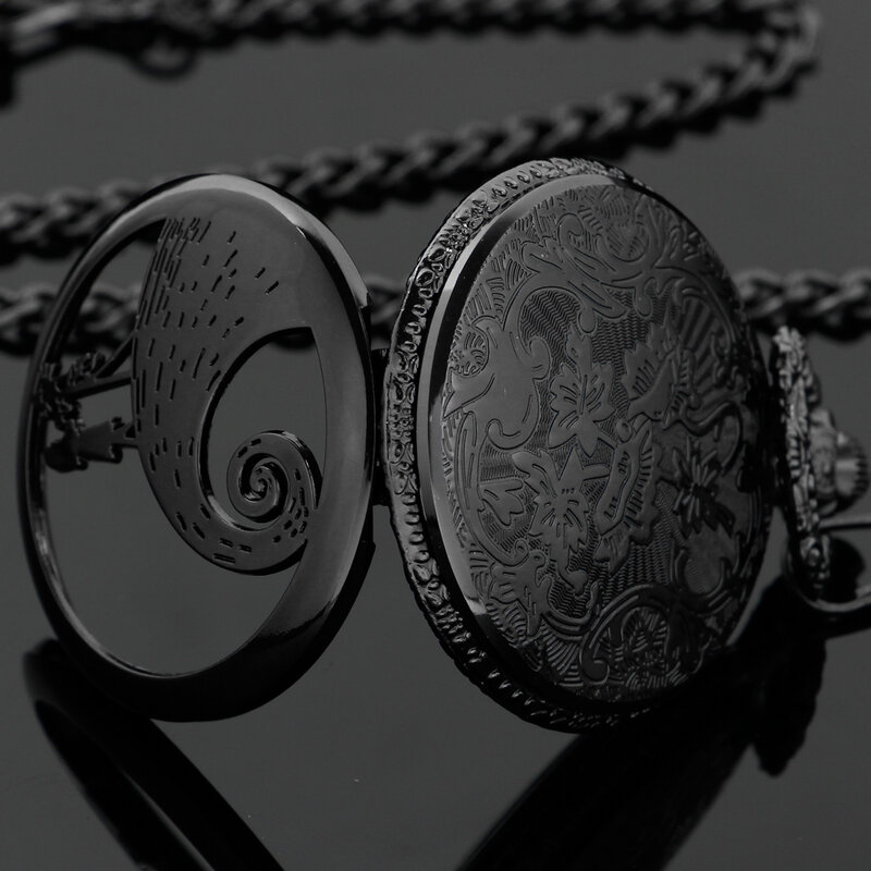 Relojes de bolsillo de cuarzo clásicos para hombres y mujeres, accesorio de esqueleto hueco personalizado, reloj de cadena, regalo de recuerdo, negro, Vintage