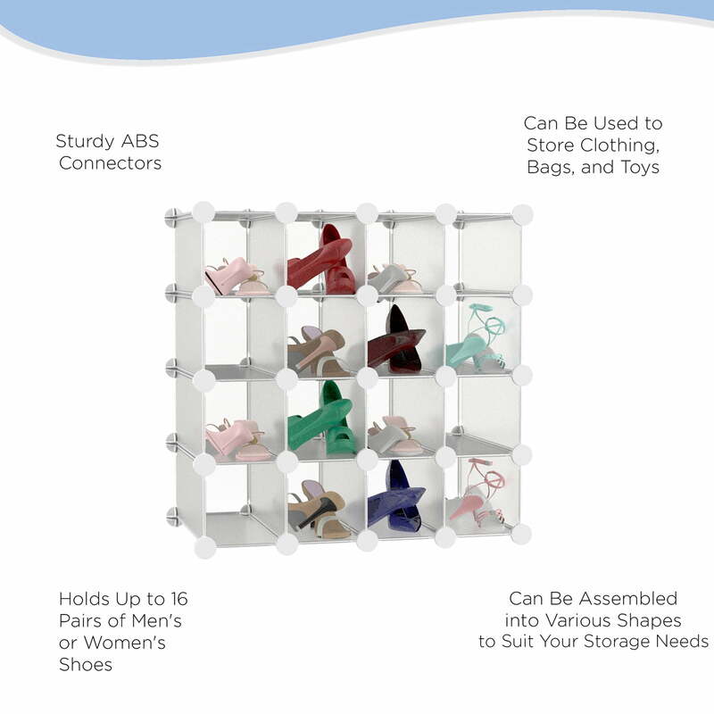 Lavish Home 16-Cube Shelves with Interlocking Modular Cubby Shelving for Organization and Storage(White)