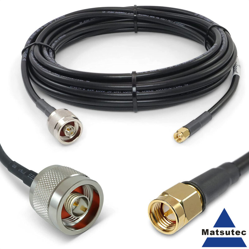 Matsutec kabel Coax hilang rendah seri 240 Male ke N Male Premium 25 ft untuk 4G LTE, 5G modem/router, Ham, ADS-B, GPS ke Antena