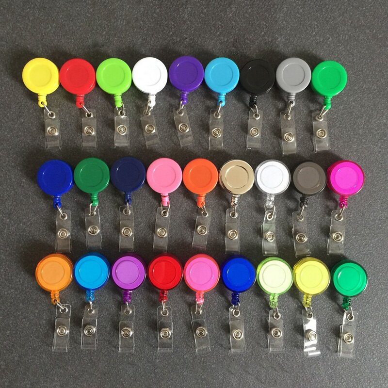 50 Pcs Mixed Solid Color Nurse Students  ID Badge Holder Retractable Badge Reels ABS For Hanging ID Card