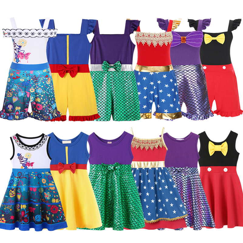 Детский хлопковый комбинезон для девочек, Повседневное платье принцессы Эльзы Ариэль, ролевые Игровые комбинезоны, детское Хлопковое платье