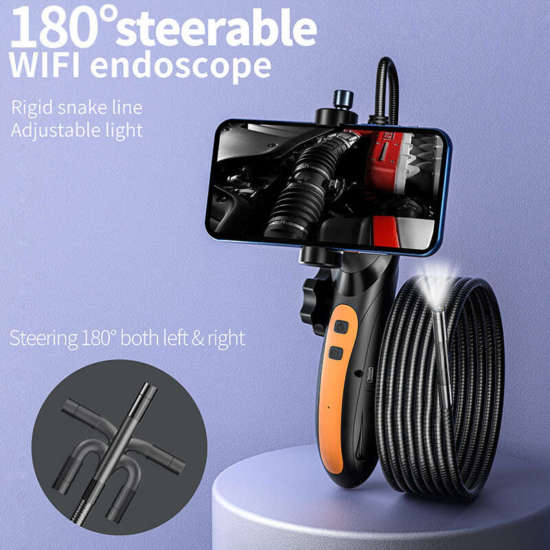 Boroscópio Articulador para Carro Automotivo, Endoscópio 1080P, Câmera de Inspeção com Cabeça de Articulação Bidirecional, Suporte iOS e Android