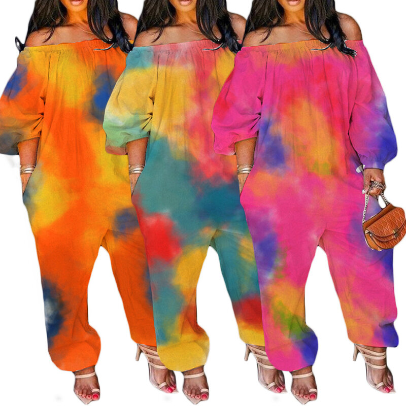 Plus Size Women Jumpsuit 2022 Summer Tie Dye One Piece Outfits Casual Lady Sexy Long Sleeve Clothing Fall Fashion Club Pants