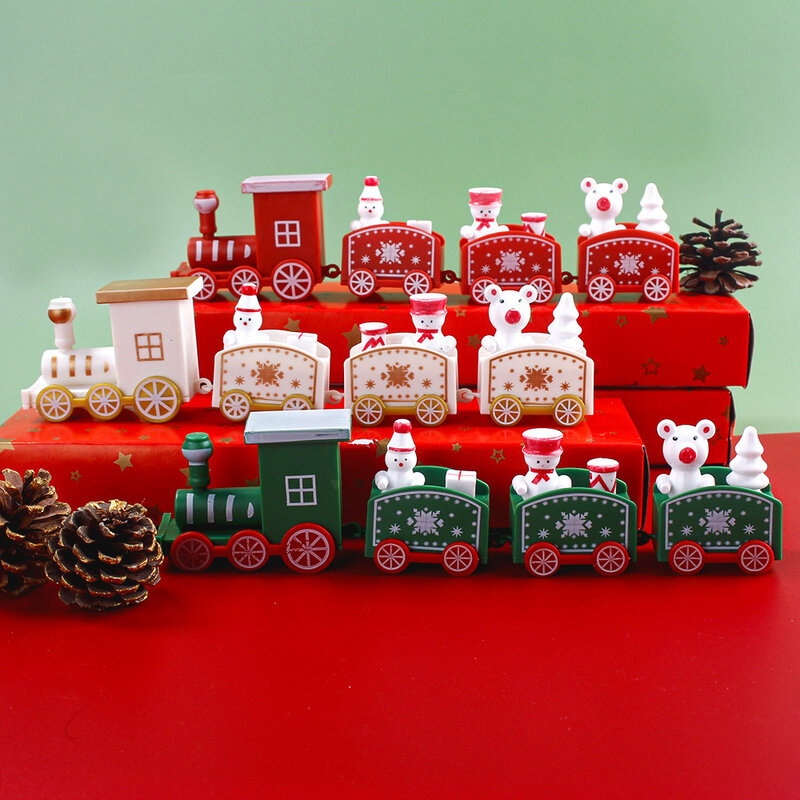 Feliz Natal ornamento de trem de madeira, brinquedo montado à mão para casa, presente de Papai Noel, Natal e decoração de ano novo, 4 nós, 2023