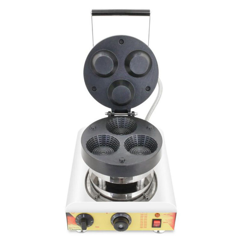 Mini máquina de waffle de forma redonda, Tigelas de waffle antiaderente, Stick Ice Cream Cone Bowl, Comercial, 3pcs
