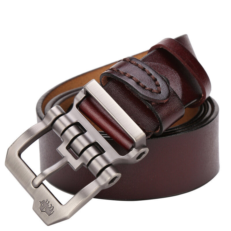 Cinturón de cuero genuino de alta calidad para hombre, correa de hebilla de Pin Vintage, cinturones Retro casuales de diseñador de lujo para Jeans