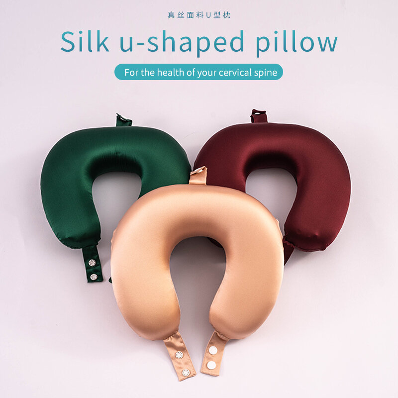 New Silk Neck Protection U-shaped Pillow, Mulberry Silk Adult Car Travel Pillow, Travel Pillow, Memory Cotton Foam Particles