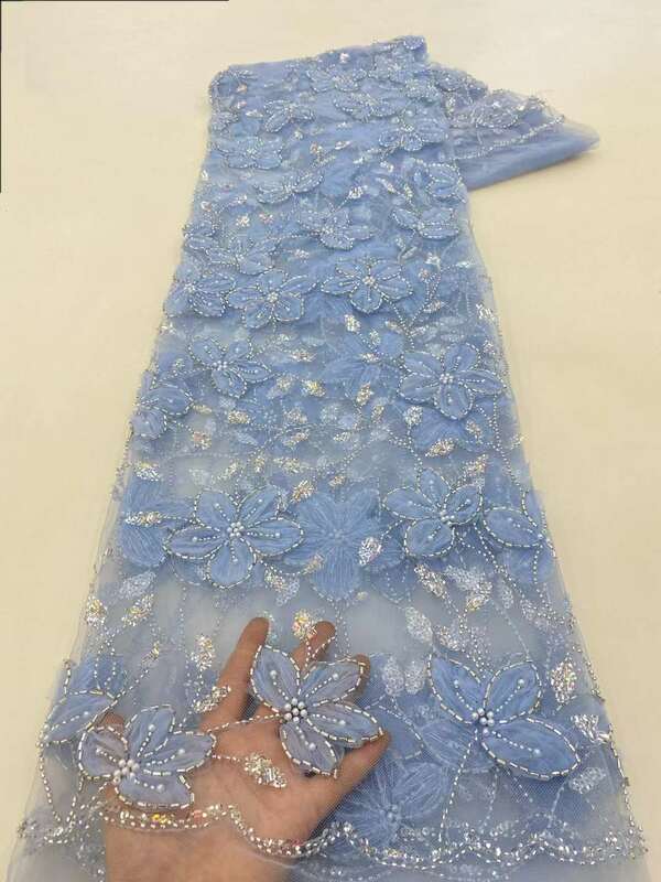 2024 terbaru cantik Afrika buatan tangan renda kain mewah Nigeria dengan payet jala renda kain untuk gaun pesta Xz