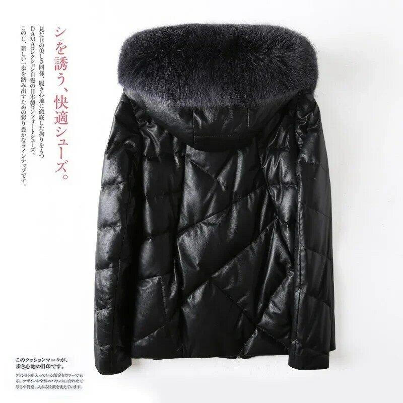 Ayune-Chaqueta de piel auténtica para Mujer, abrigo de piel de zorro con cuello de plumas, de invierno