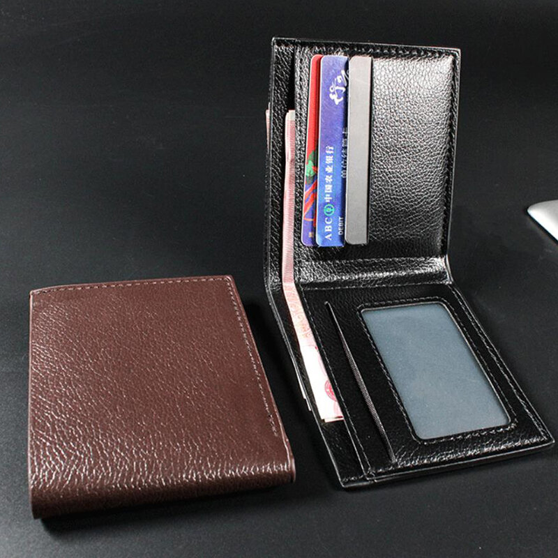 Portefeuille en cuir PU à deux volets pour hommes, porte-cartes d'affaires, porte-monnaie mince, cartes de crédit, court, multi-cartes, nouveau