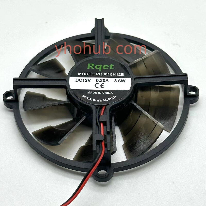 Rqet RQ8015H12B DC 12V 0.30A Dia.75mm C.T.C 63mm 2-Wire Server Cooling Fan