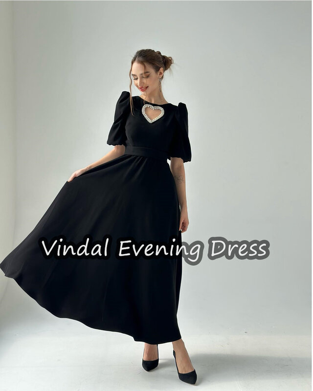 Sukienka wieczorowa z dekoltem w stylu Vindal do kostek elegancka krepa do wbudowanego biustonosza z saudyjskim rękawem dla kobiet 2024