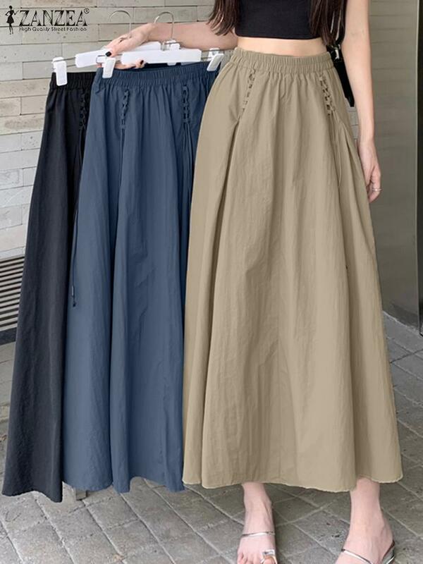 Summer Elegant Skirts ZANZEA Women High Waist Party Jupes Solid Office Lady Sundress Casual Faldas Fashion Loose A-line Skirt