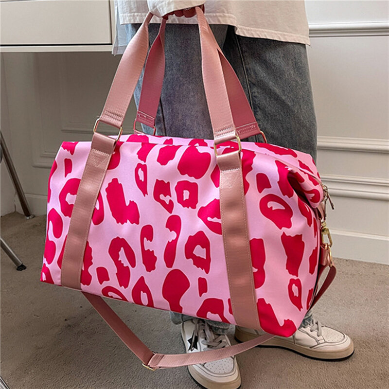 Damska torebka weekendowa sucha na mokro nowa modna torba bagaż podróżny dla kobiet wzór w cętki torebka z tkaniny Oxford na siłownię