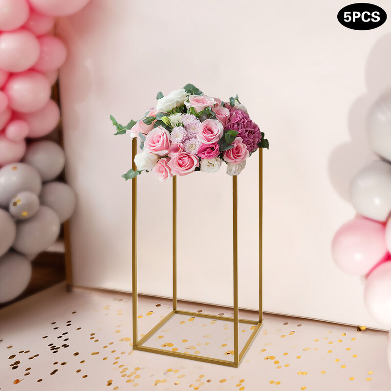 Soporte de flores dorado para boda, columna de globos para mesa, decoración para fiesta en casa, 28x28x60cm, 5 piezas