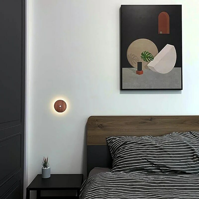 Sensore di movimento luce notturna in legno USB ricaricabile luci a levetta luci magnetiche da parete per corridoio camera da letto soggiorno scala