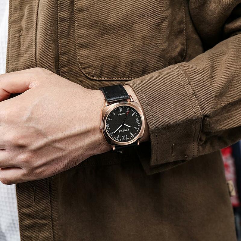 Men Elegant Watch Stylish Men's Minimalist Quartz Watch with Faux Leather Strap Round Dial Casual Dress Design for Birthday