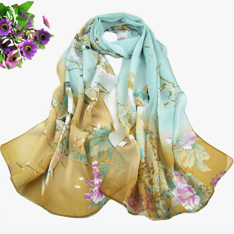 160x50cm Frauen Mode dünne Elster Blumen druck Hijab Long Wrap Damen Schal Frühling Sommer Seide Chiffon Schal Stolen