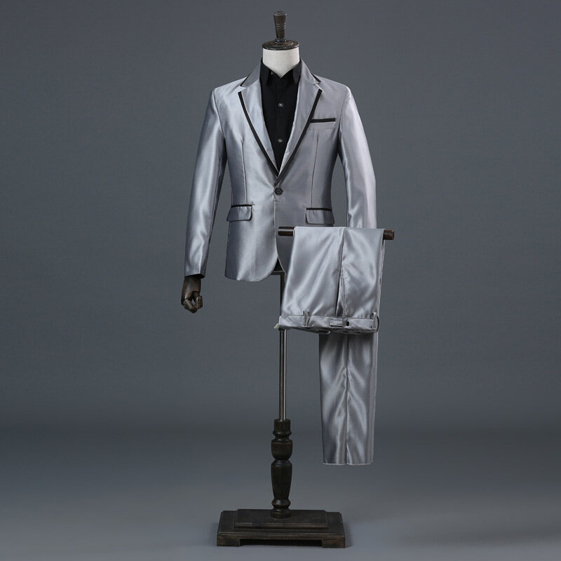 Weiß schwarz besetzte Anzug jacke mit Hose Herren kleid zweiteilige Hochzeits kleid jacke mit Hose s m l xl xxl xxxl