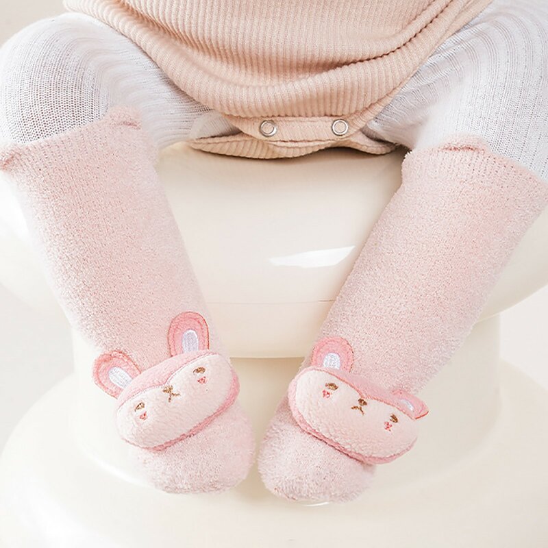 Autumn And Winter Cartoon Animal Coral Plush Thickened Baby Socks Non Slip Infant Floor Slipper Socks Neonatal Walking Socks