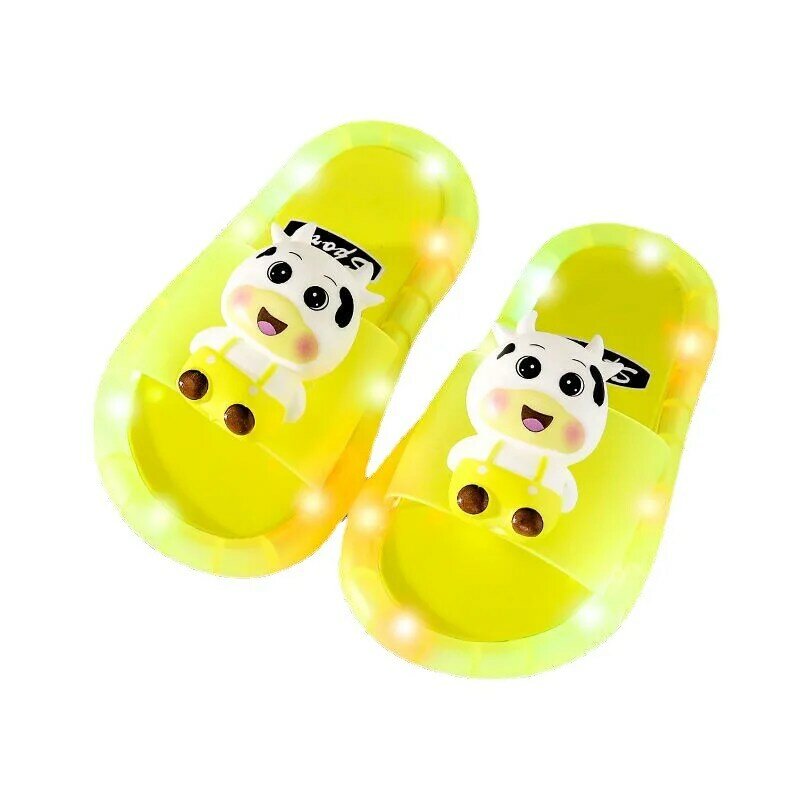 Pantoufles lumineuses pour enfants, chaussures de maison confortables, antidérapantes, en PVC souple, avec lumière Led, imprimés d'animaux, dessin animé mignon