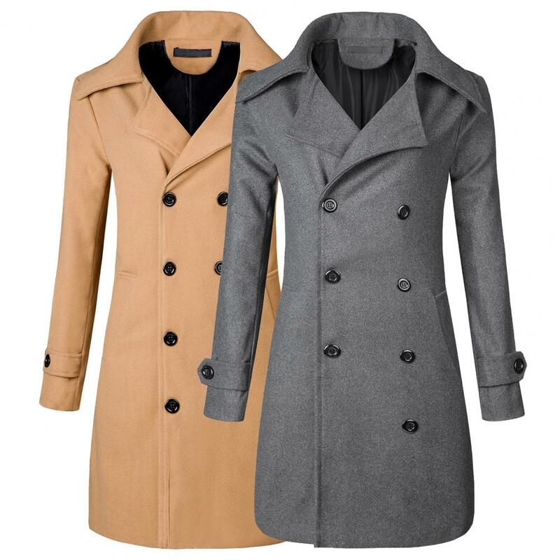 남성용 롱 코트, 라펠 방풍 포켓 재킷, 사무실용 인기 있는 한국 스타일 포켓 재킷