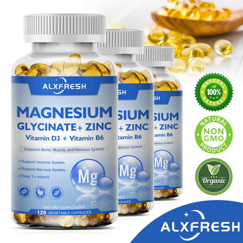 Magnesium glycinat ergänzung 500mg mit Zink, Vitamin D3 B6 Unterstützung mit hoher Absorption für Frauen und Männer ohne GVO-Gemüse kapseln