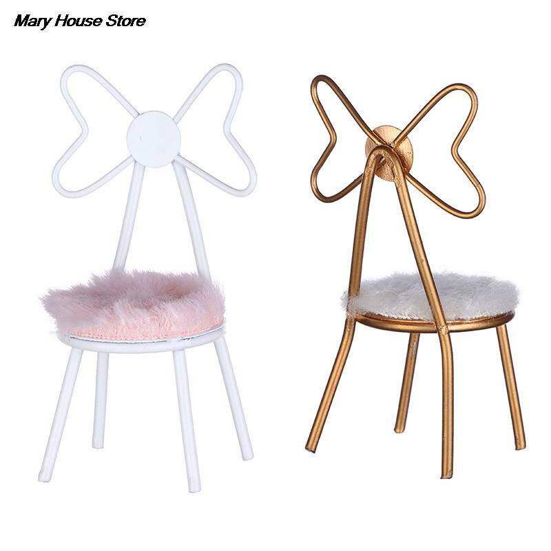 1:12 миниатюрный металлический стул для кукольного домика, стул-бабочка с плюшевой подушкой, имитационная модель мебели для кукольного домика, декоративная игрушка