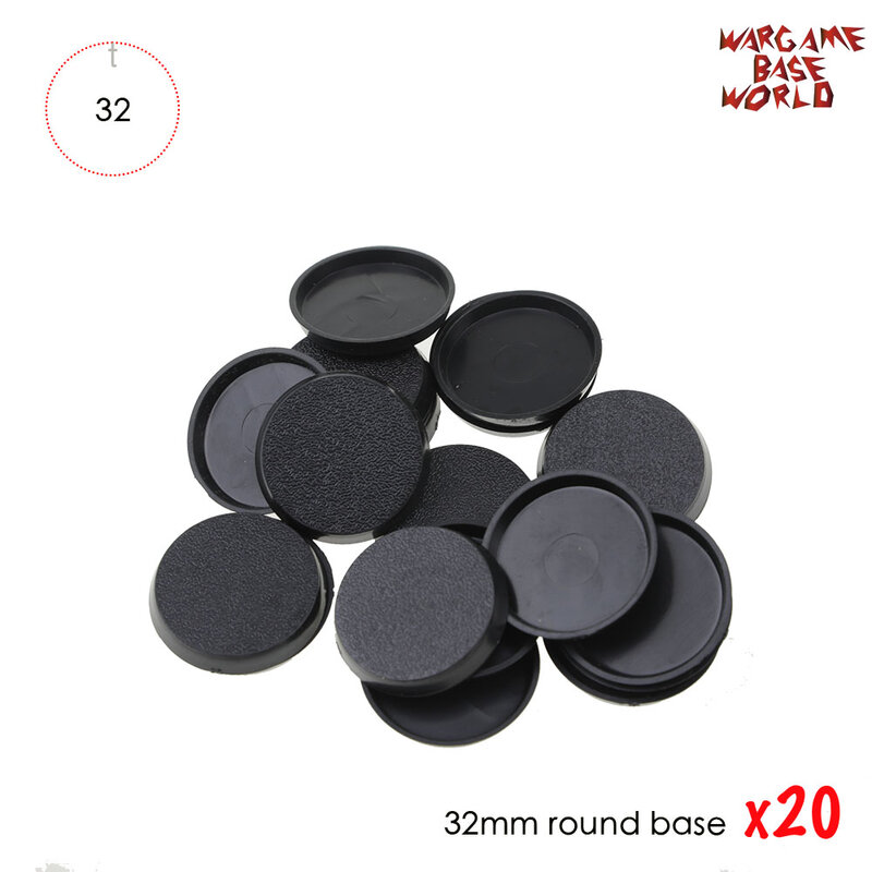 Bases redondas de plástico para juegos de guerra, 20 unidades, 32mm, miniaturas