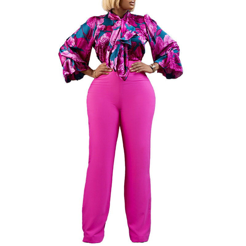 Vêtements africains pour femmes, ensemble deux pièces avec haut et pantalon Long, imprimé Polyester, manches longues, collection automne 2022