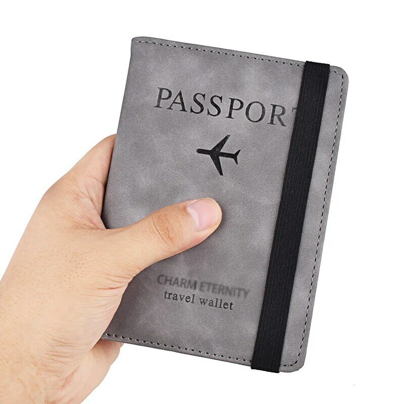 جديد غطاء جواز السفر مطاطا ضمادة تتفاعل حجب الرجال بولي Cards بطاقات جلدية محفظة المرأة وثائق جواز سفر الحال بالنسبة 4 فتحات