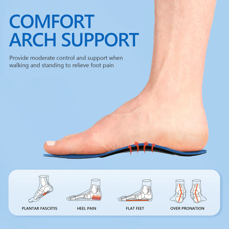 PCSsole High Arch Support Leather Shoe Inserts, Odor Control Replacement Insoles, Thin Orthotic Comfort Insoles for Flat feet