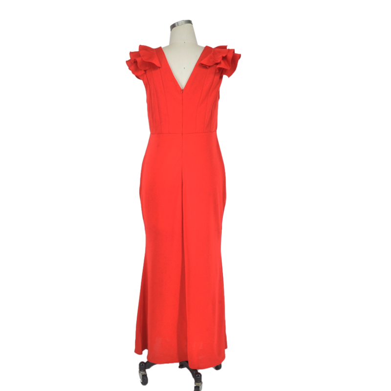 Plus ขนาดชุดราตรี Elegant Lady Ruffle สีแดงเซ็กซี่ Backless ขนาดใหญ่ขนาดผู้หญิง Party Maxi ชุดยาวฤดูร้อน2023
