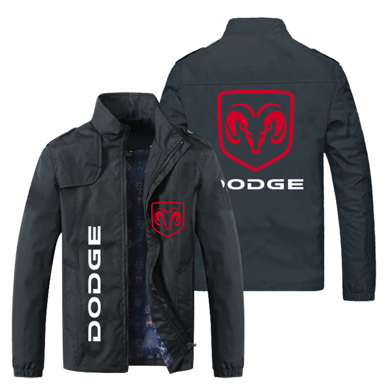 Jaket logo mobil Dodge pria, kardigan kerah berdiri warna polos kasual pakaian luar pemuda Musim Semi dan Gugur