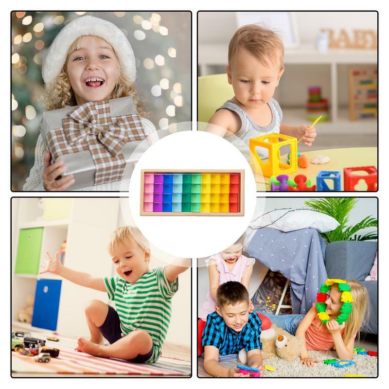 Mainan edukasi anak-anak, kubus kristal pelangi akrilik anak-anak 40 buah kubus pelangi susun permata blok untuk anak laki-laki dan perempuan