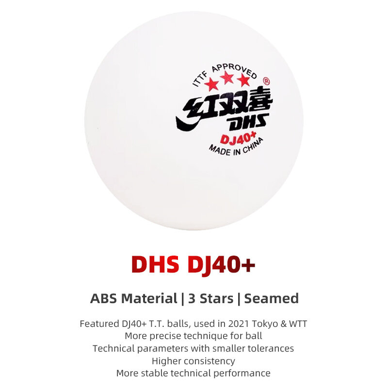 DHS ลูกบอล DJ40 + ลูกปิงปอง3ดาวลูกบอลลายกีฬาปิงปองมืออาชีพ ABS วัสดุใหม่สำหรับมาตรฐานโอลิมปิก