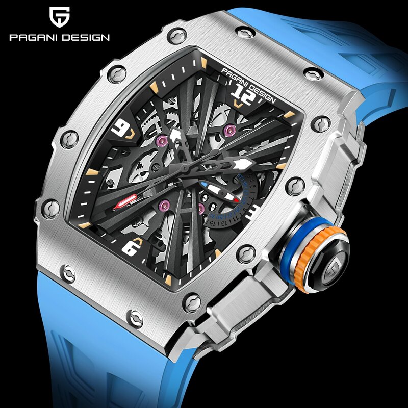 PAGANI DESIGN jam tangan pria, arloji Quartz VH65 Movt Skeleton Dial 2024 M anti air Olahraga persegi panjang safir kaca untuk pria 100