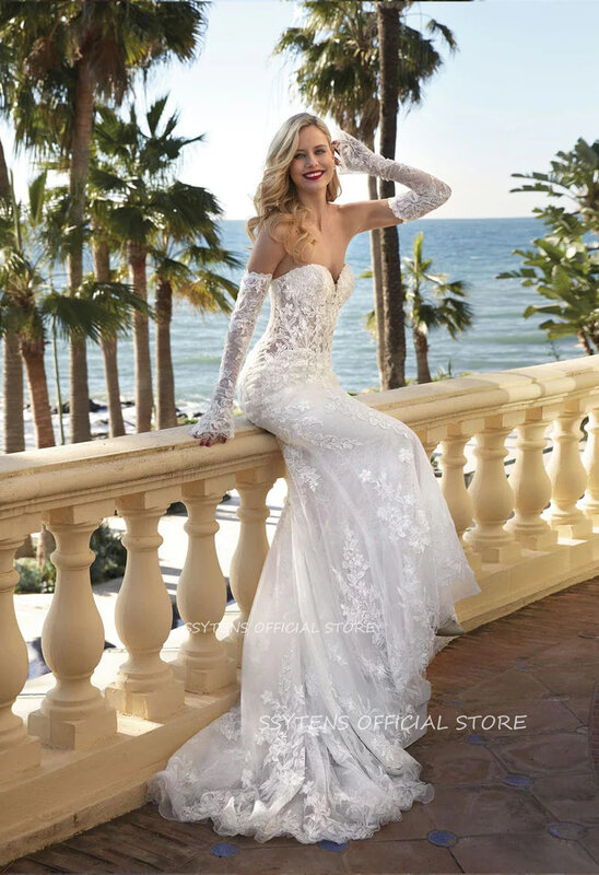Luxury Lace Mermaid Wedding Dresses Sexy Sweetheat Bridal Gowns Appliques Long Modern Bride Dress Off Shoulder Robe De Mariée