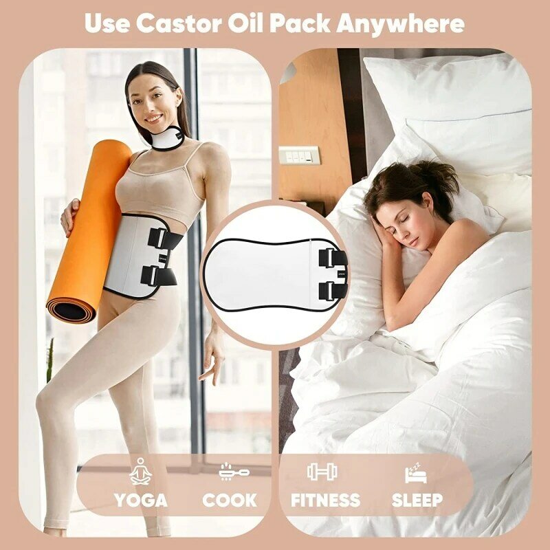 OPOVE-Castor Oil cintura Pack Wrap com pescoço Wrap, reutilizável, evitar vazamento de óleo, algodão orgânico flanela Pack, desintoxicação do fígado
