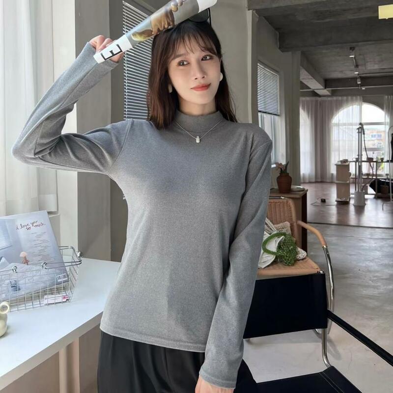 Pullover Blouse Cozy Velvet Stand Collar Women's Winter Top with Slim Fit Long Sleeve Soft Warm Heating One Size Lady for Fall