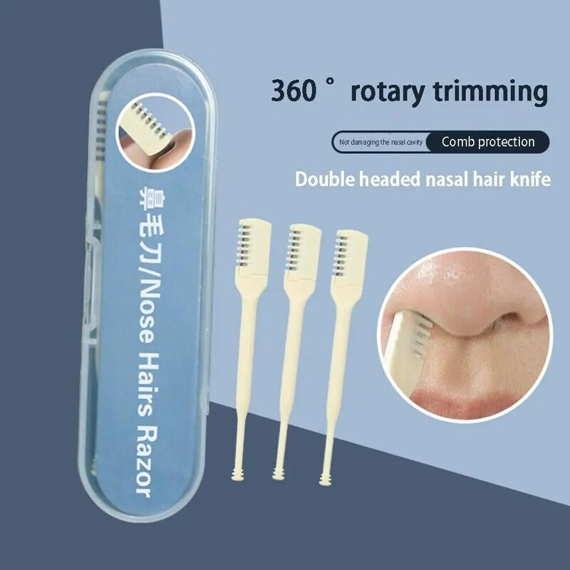 1set pisau bulu hidung dua sisi, pemangkas rambut hidung pembersih lubang hidung Manual 360 derajat gunting pembersih lubang hidung