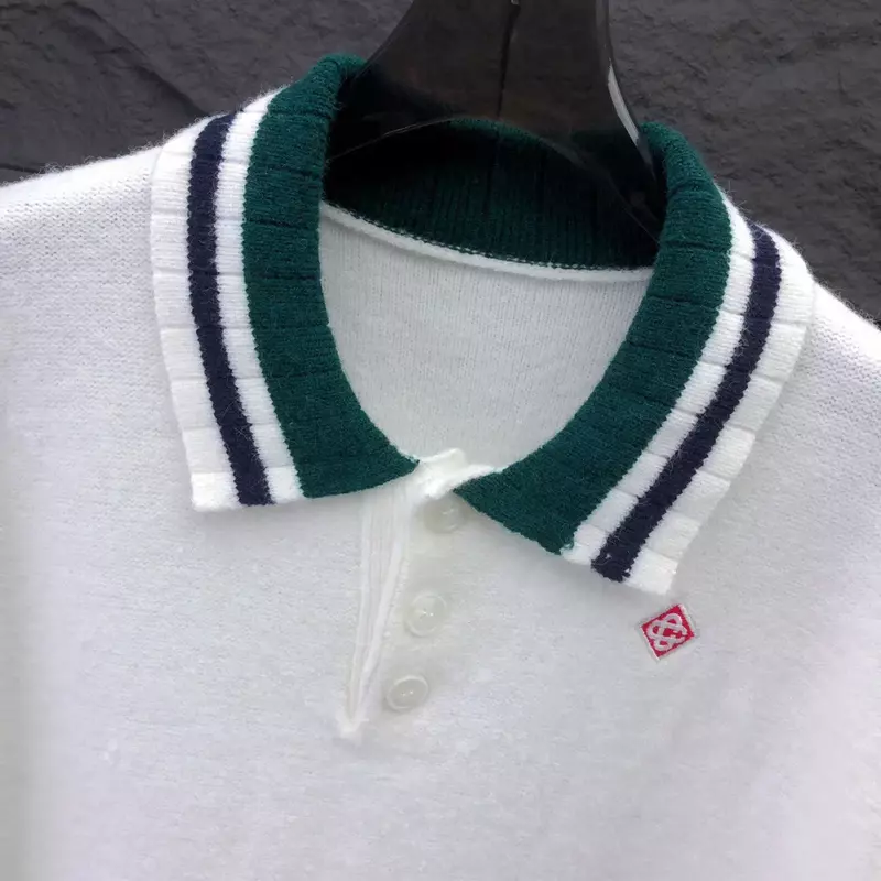 Casa 2024ss neue Modemarke lässig Kurzarm Polo Strick pullover für Männer Vintage gestreiften Kragen locker atmungsaktiv
