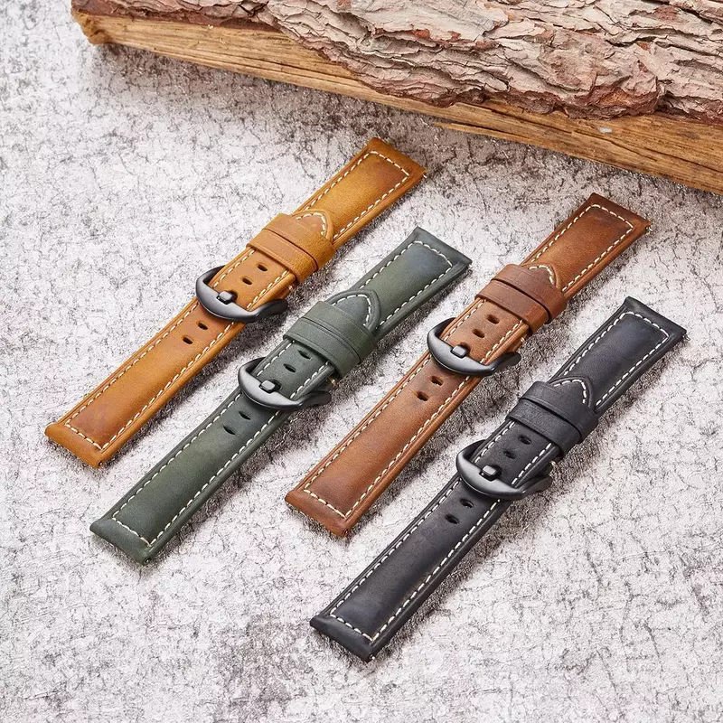 New Style Quick-release Vintage Coarse Crazy Watch Strap Real Cow Leather Watchband 20mm 22mm 24mm 26mm