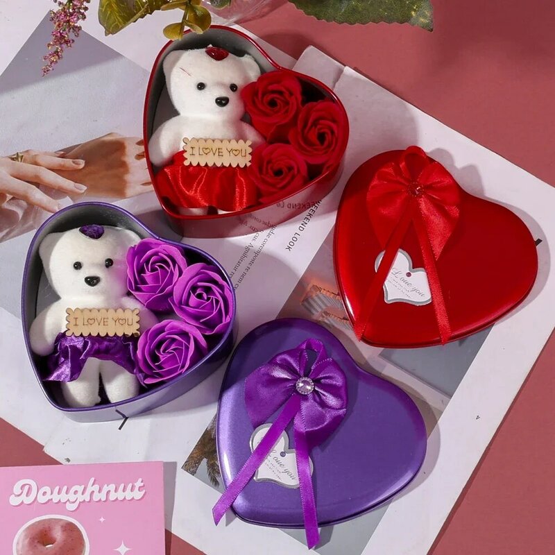 Valentine's Day Soap Rose Flowers Bear Gift Box Romantic Mother Day Gift Wedding Birthday Flower Room Decoration Party Supplies