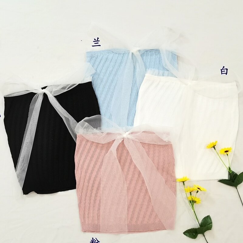 Camisole coréenne sexy sans bretelles pour femmes, haut en dentelle avec nœud, haut slim en fibre, nouveau, été 2024