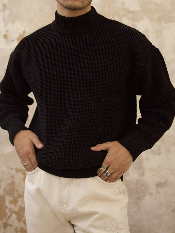 Ciepły, gruby sweter męski na wiosnę w stylu Vintage w jednolitym kolorze bluzki z dzianiny męski sweter z długim rękawem