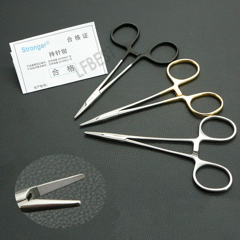 Porta-aghi a doppia palpebra con filo interrato Suzhou Shijiang porta-aghi manico in oro dente Fine acciaio inossidabile 12.5cm porta-aghi