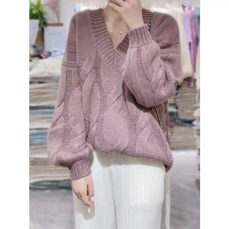 Swetry damskie 2023 nowe jesienne luźne swetry z dekoltem w szpic modne z długim rękawem bluzka dzianiny koreańskie ubrania damskie